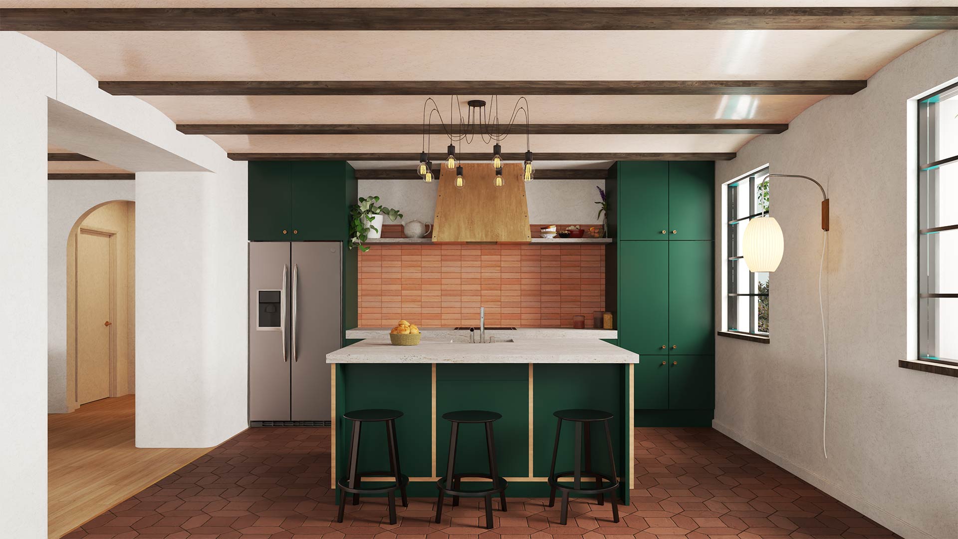 Functional kitchen redesign in historic Sacramento duplex with reoriented island and modern finishes, Sacramento CA, home design and remodel